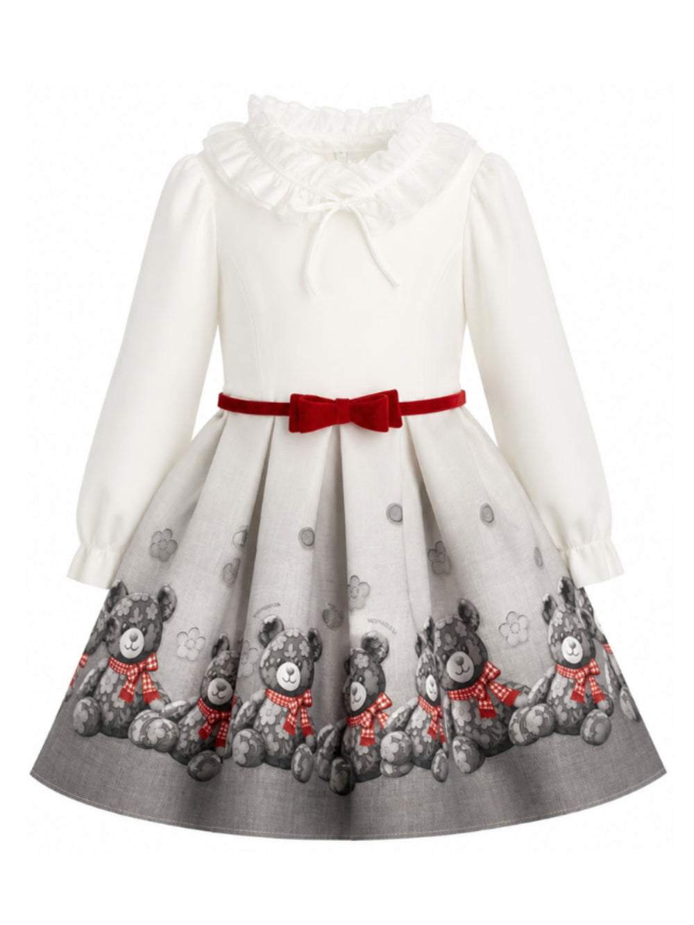 Abito per bambina Monnalisa Kids bianco con stampa orsetto all-over 11H909 8669 0031 MONNALISA KIDS