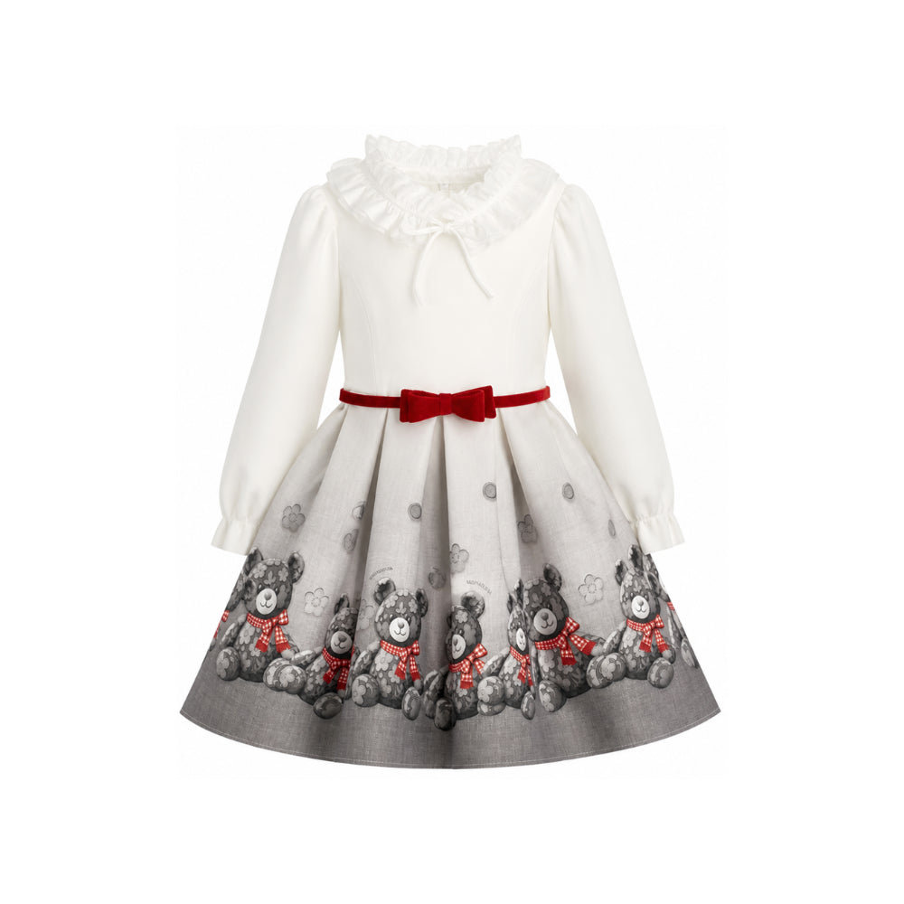 Abito per bambina Monnalisa Kids bianco con stampa orsetto all-over 11H909 8669 0031 MONNALISA KIDS