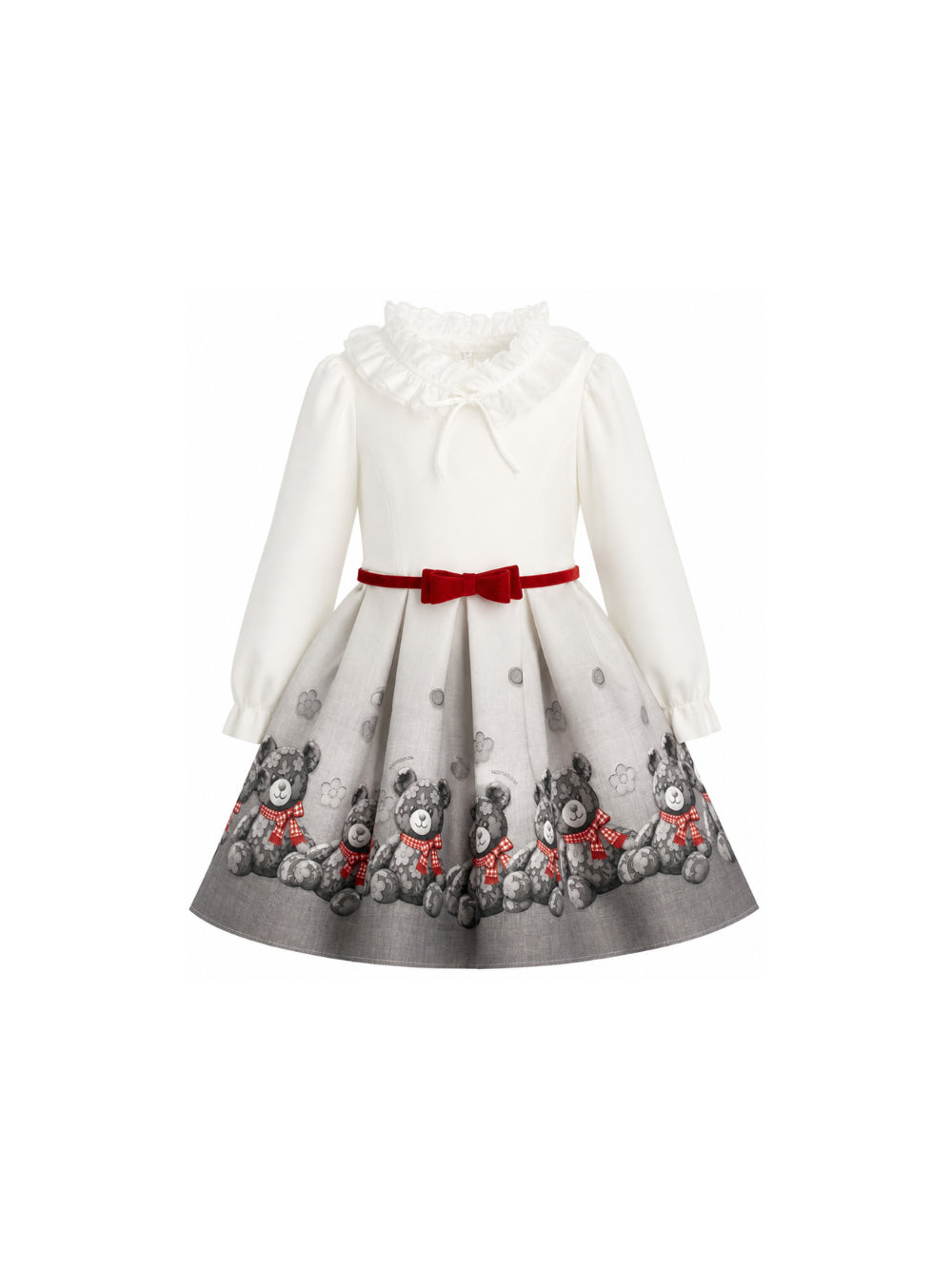Abito per bambina Monnalisa Kids bianco con stampa orsetto all-over 11H909 8669 0031 MONNALISA KIDS