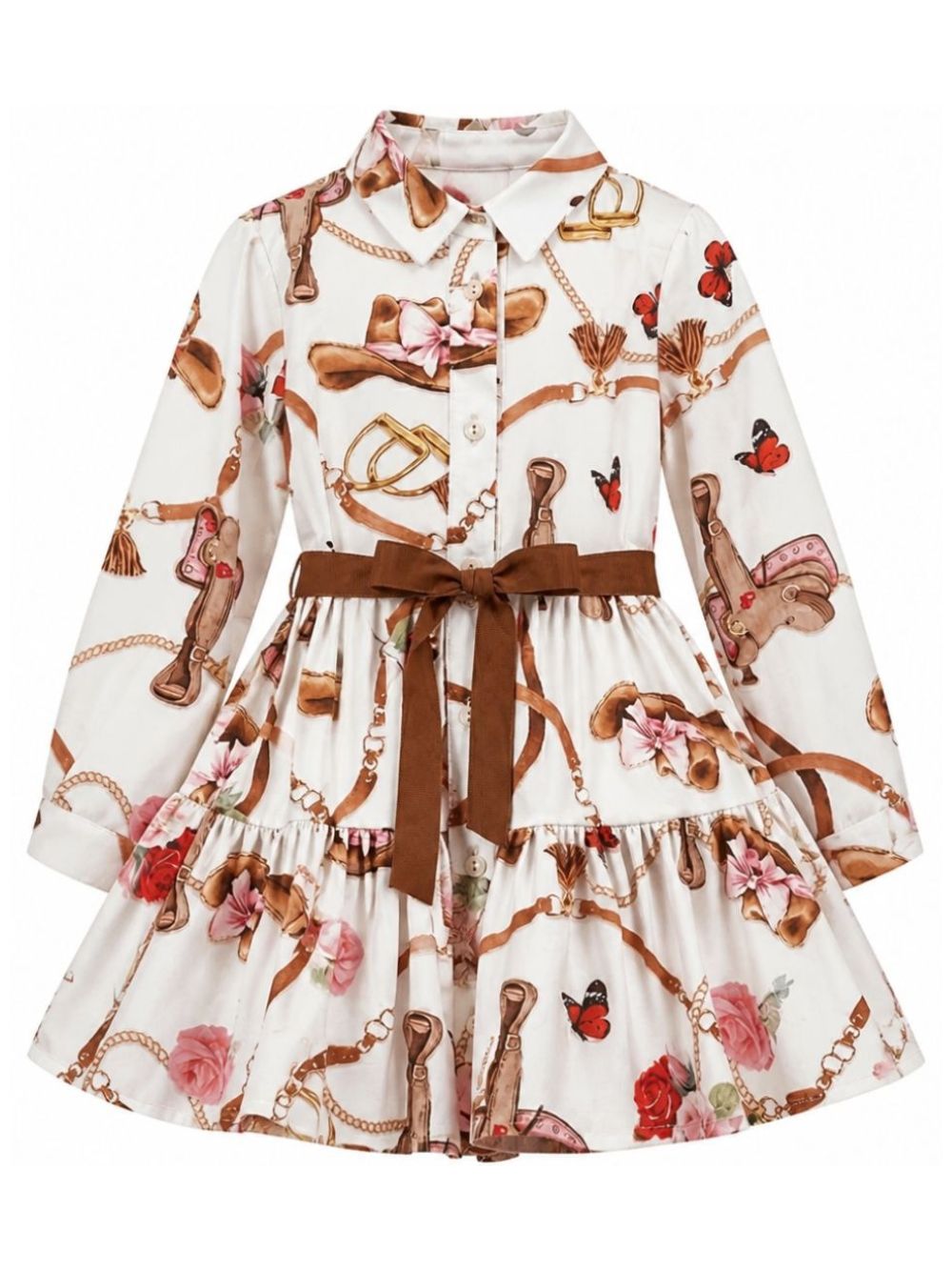 Abito per bambina Monnalisa Kids bianco con stampa grafica all-over 11H912 8622 029F MONNALISA KIDS