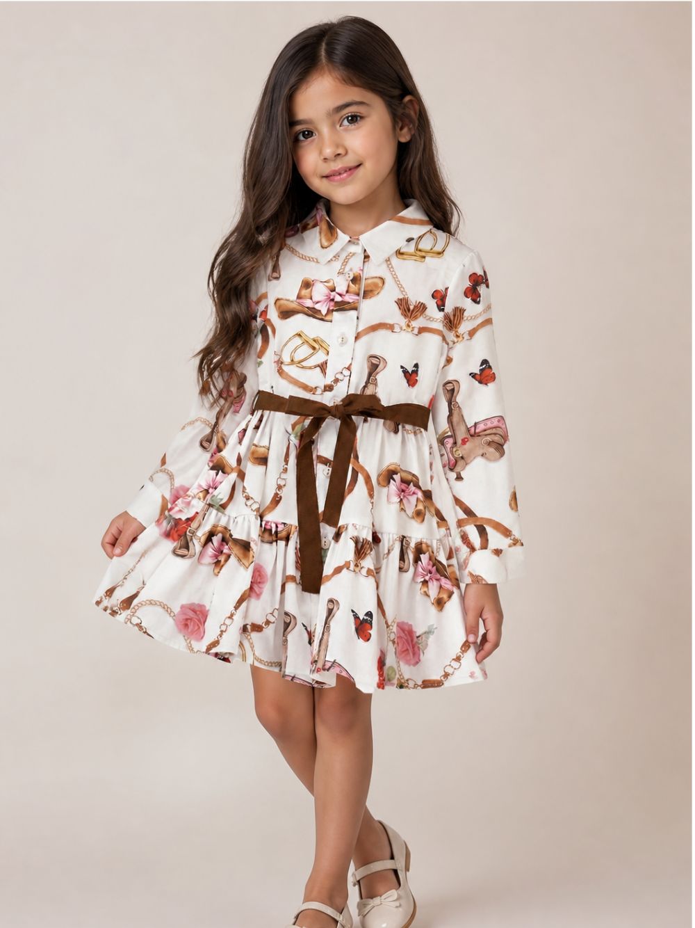 Abito per bambina Monnalisa Kids bianco con stampa grafica all-over 11H912 8622 029F MONNALISA KIDS