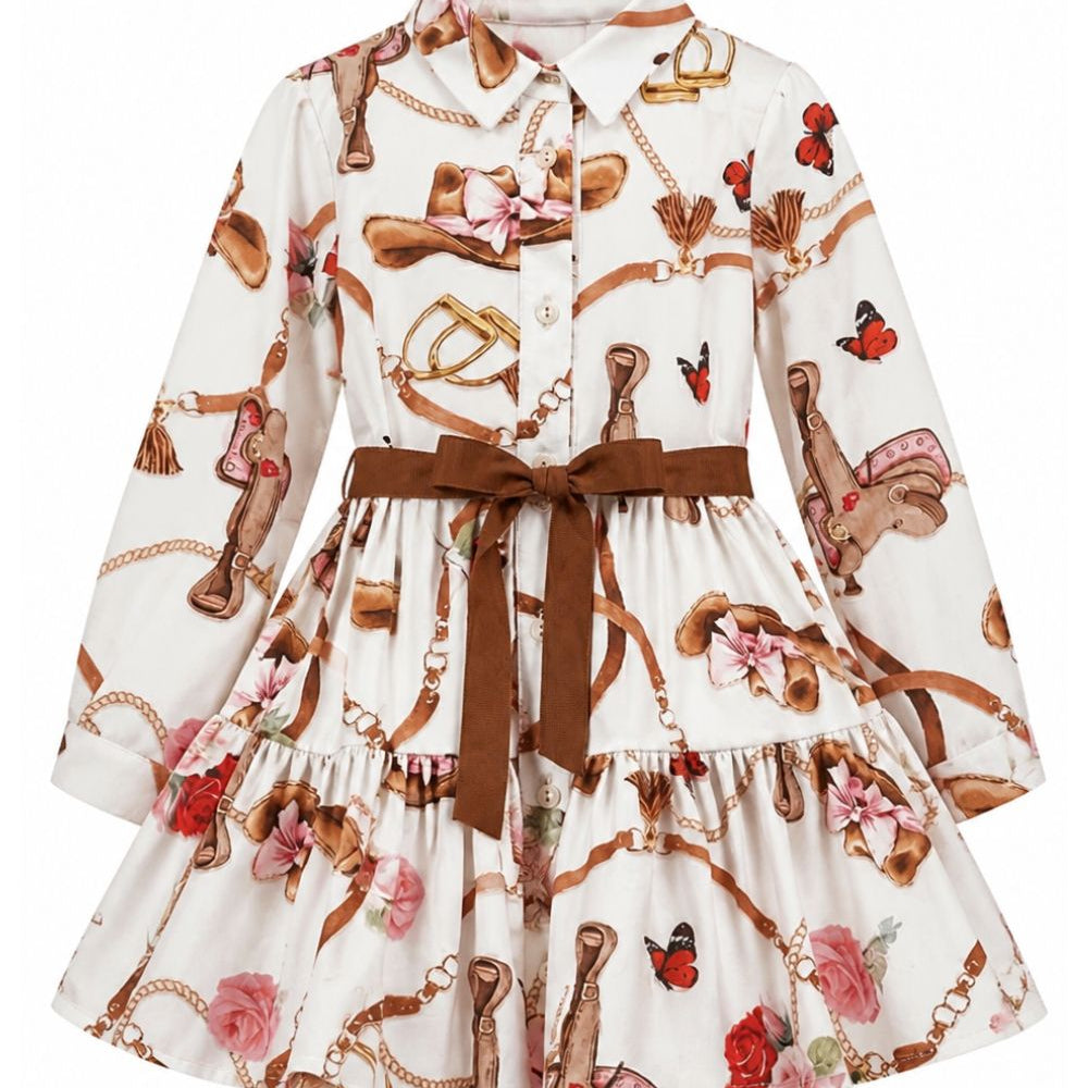 Abito per bambina Monnalisa Kids bianco con stampa grafica all-over 11H912 8622 029F MONNALISA KIDS