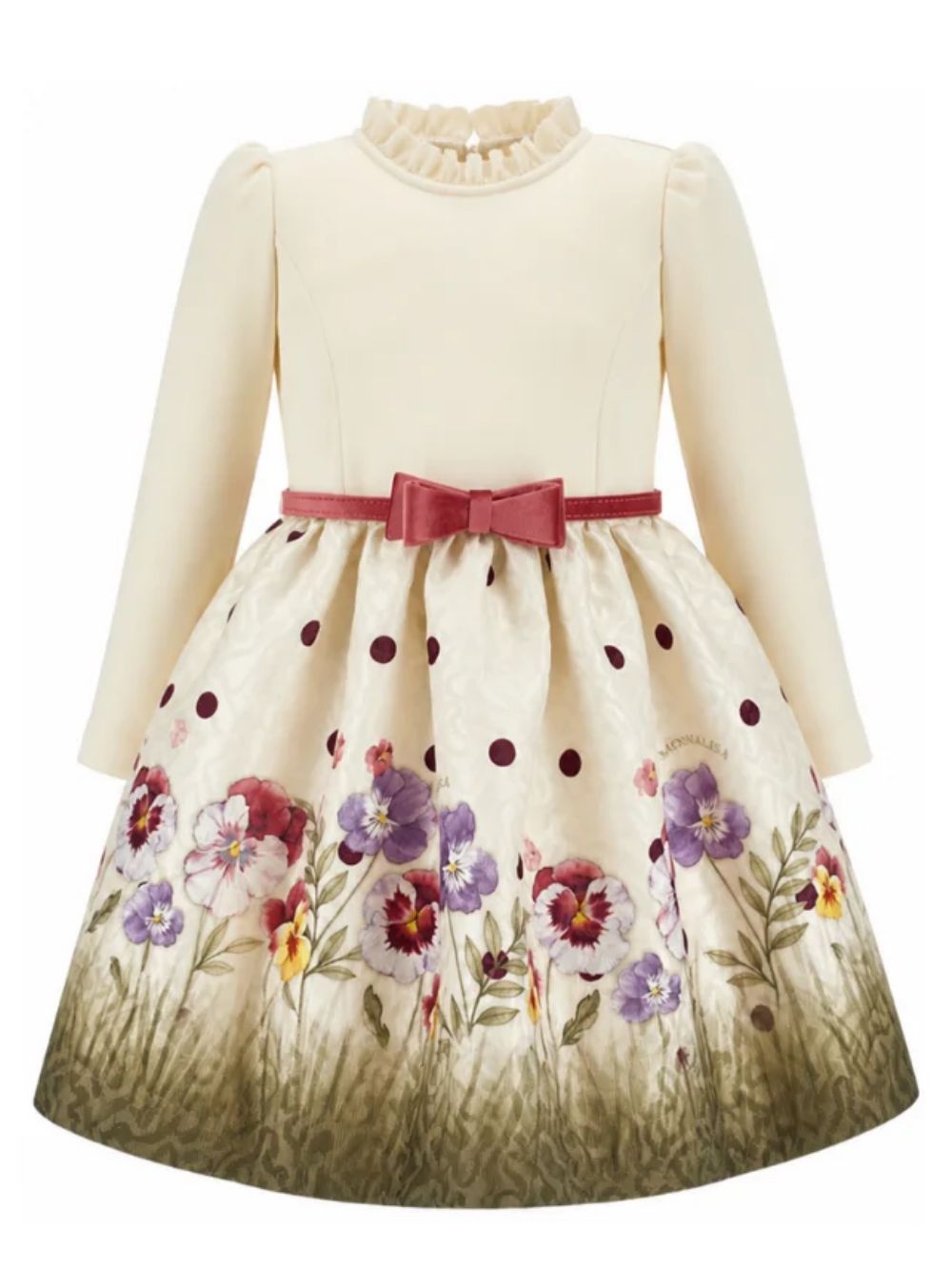 Abito per bambina Monnalisa Kids crema a fiori con ruches 11H917 8677 0184 MONNALISA KIDS