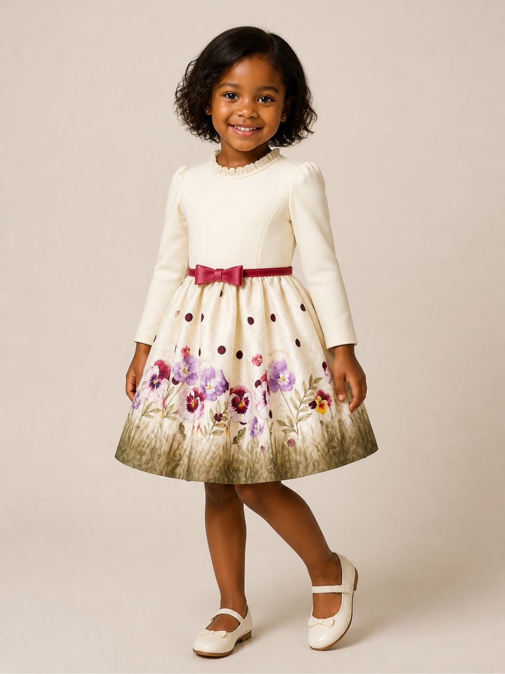 Abito per bambina Monnalisa Kids crema a fiori con ruches 11H917 8677 0184 MONNALISA KIDS
