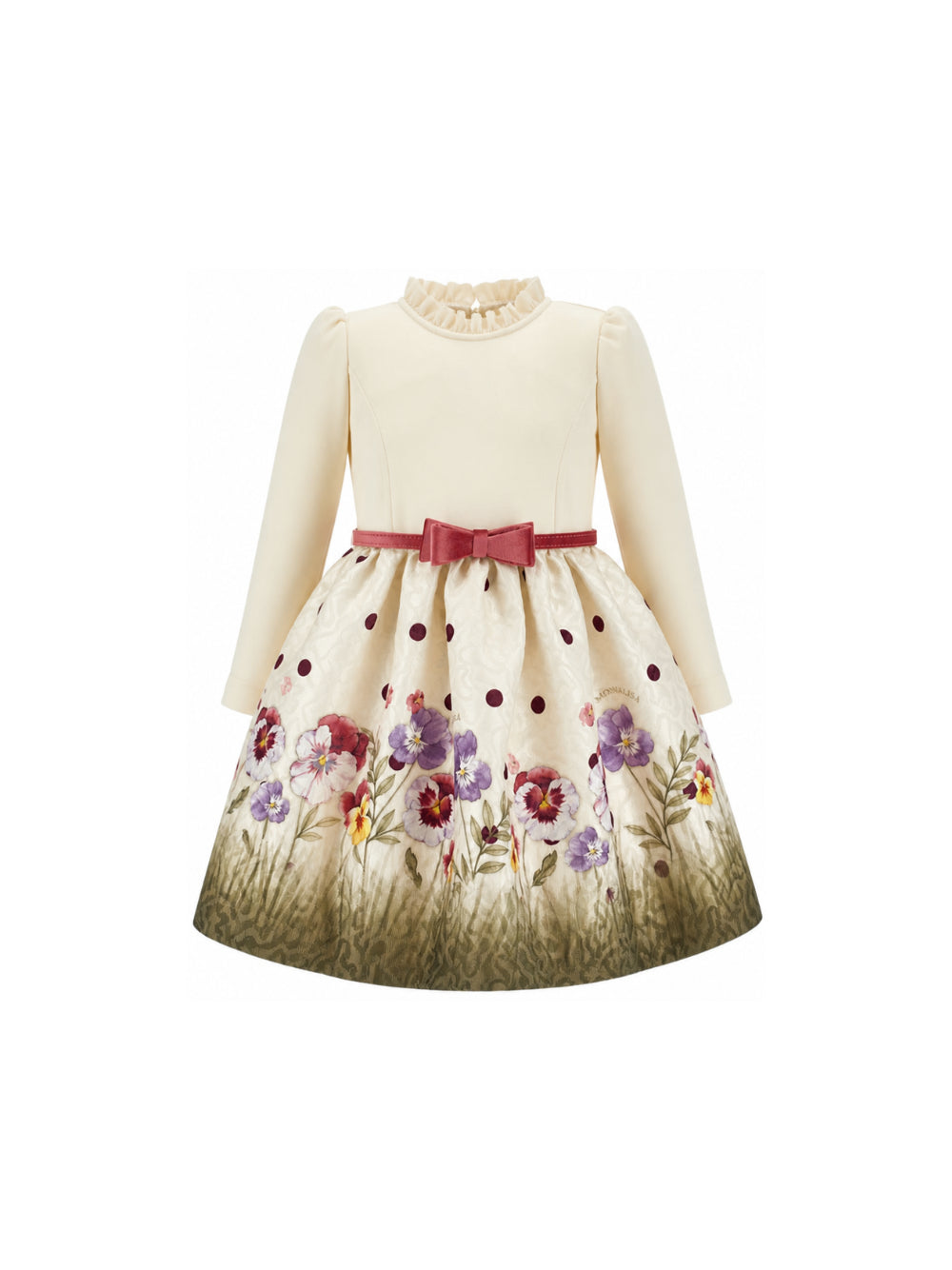 Abito per bambina Monnalisa Kids crema a fiori con ruches 11H917 8677 0184 MONNALISA KIDS