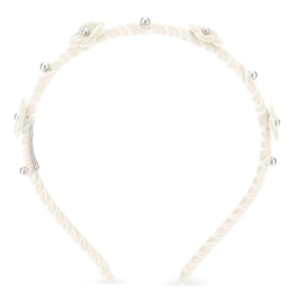 Cerchietto per capelli per bambina Monnalisa Kids bianco con dettagli fiori in rilievo 17H003 8058 0001 MONNALISA KIDS