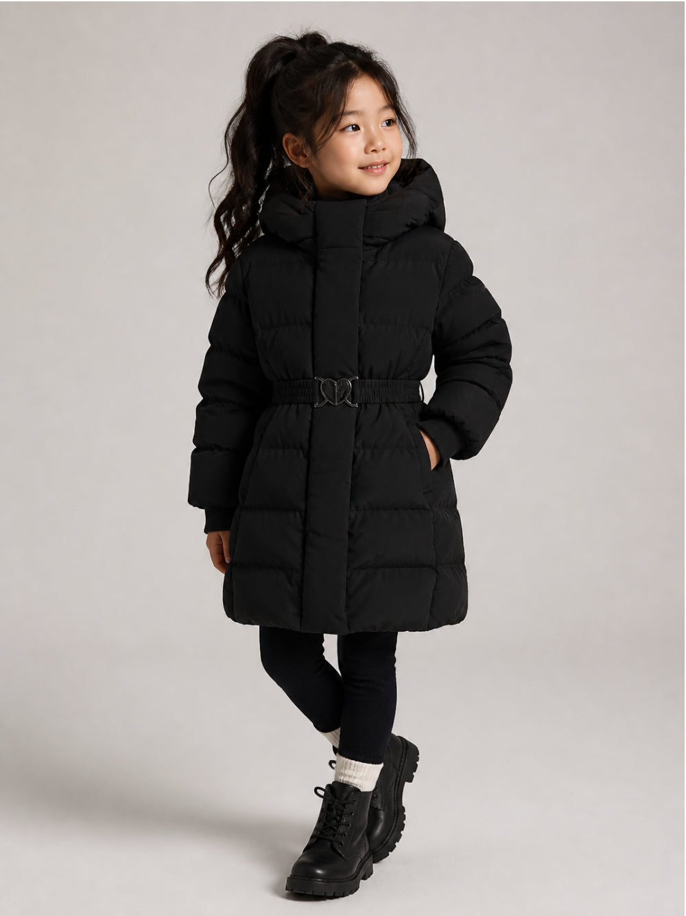 Piumino per bambina Monnalisa Kids nero con cintura 17H100 8020 0050 MONNALISA KIDS