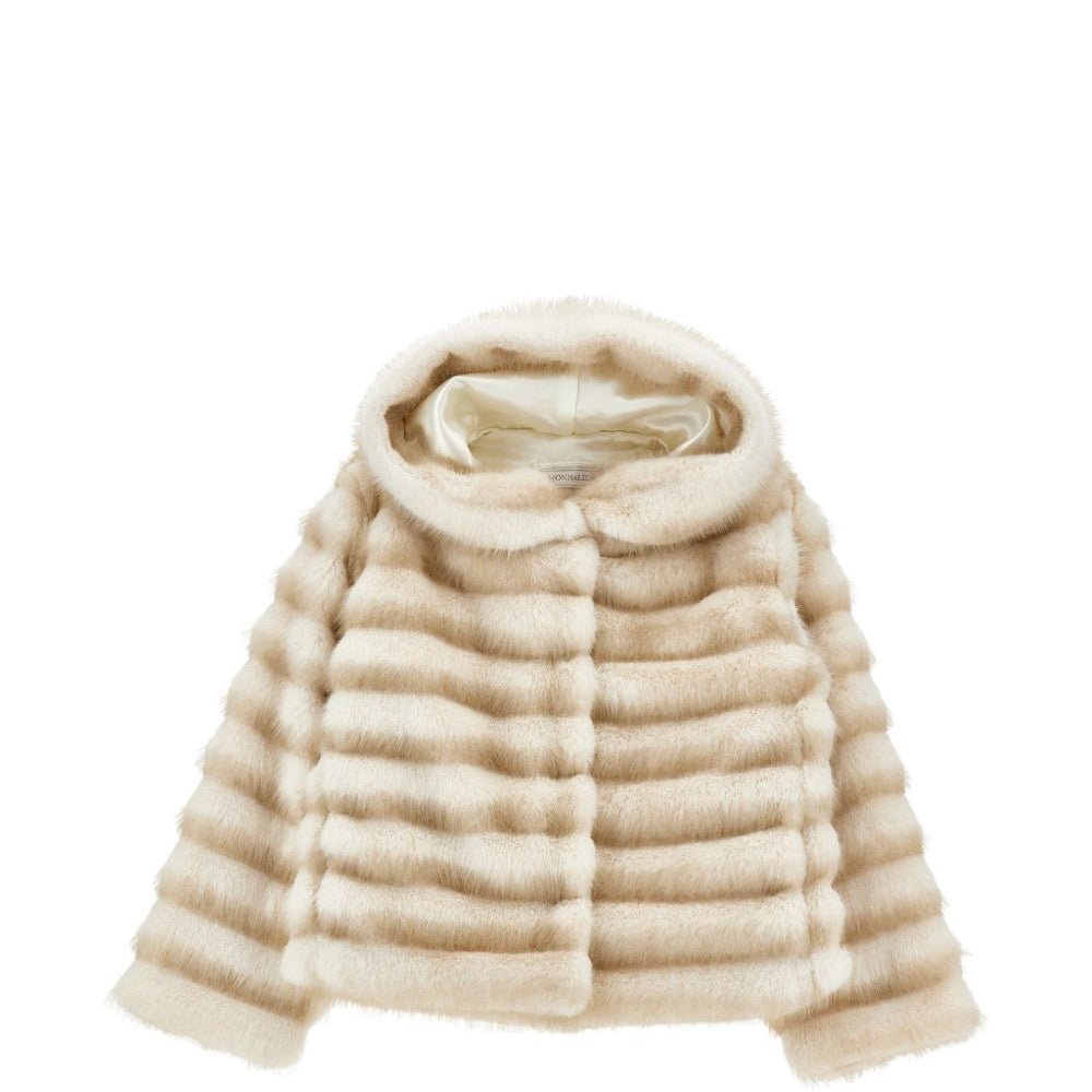 Giacca per bambina Monnalisa Kids beige in pelliccia sintetica con cappuccio 17H101 8033 0001 MONNALISA KIDS