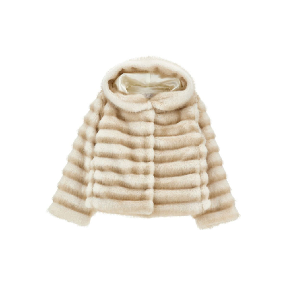 Giacca per bambina Monnalisa Kids beige in pelliccia sintetica con cappuccio 17H101 8033 0001 MONNALISA KIDS