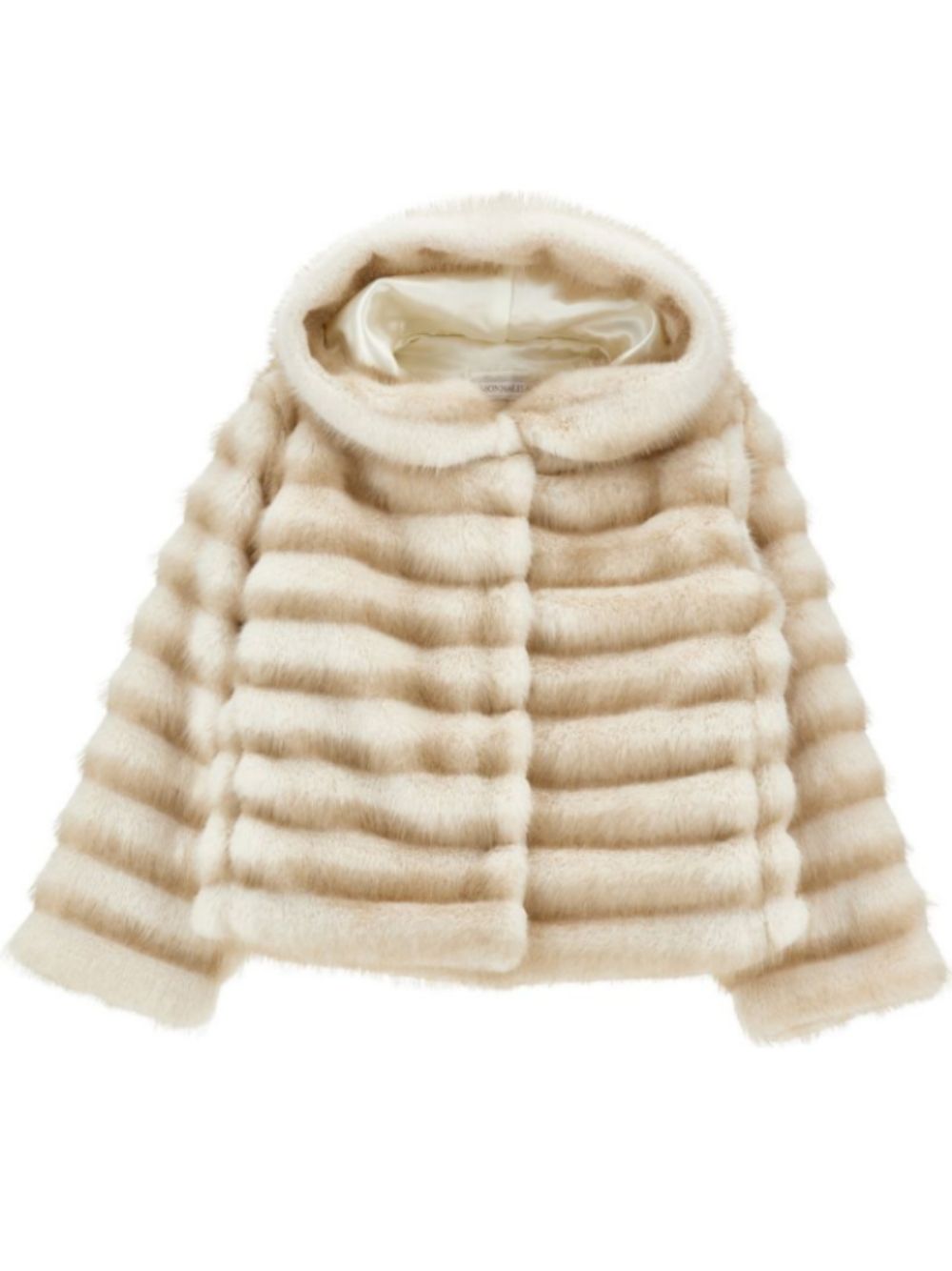 Giacca per bambina Monnalisa Kids beige in pelliccia sintetica con cappuccio 17H101 8033 0001 MONNALISA KIDS