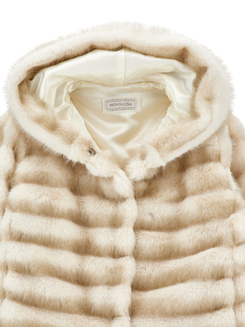 Giacca per bambina Monnalisa Kids beige in pelliccia sintetica con cappuccio 17H101 8033 0001 MONNALISA KIDS