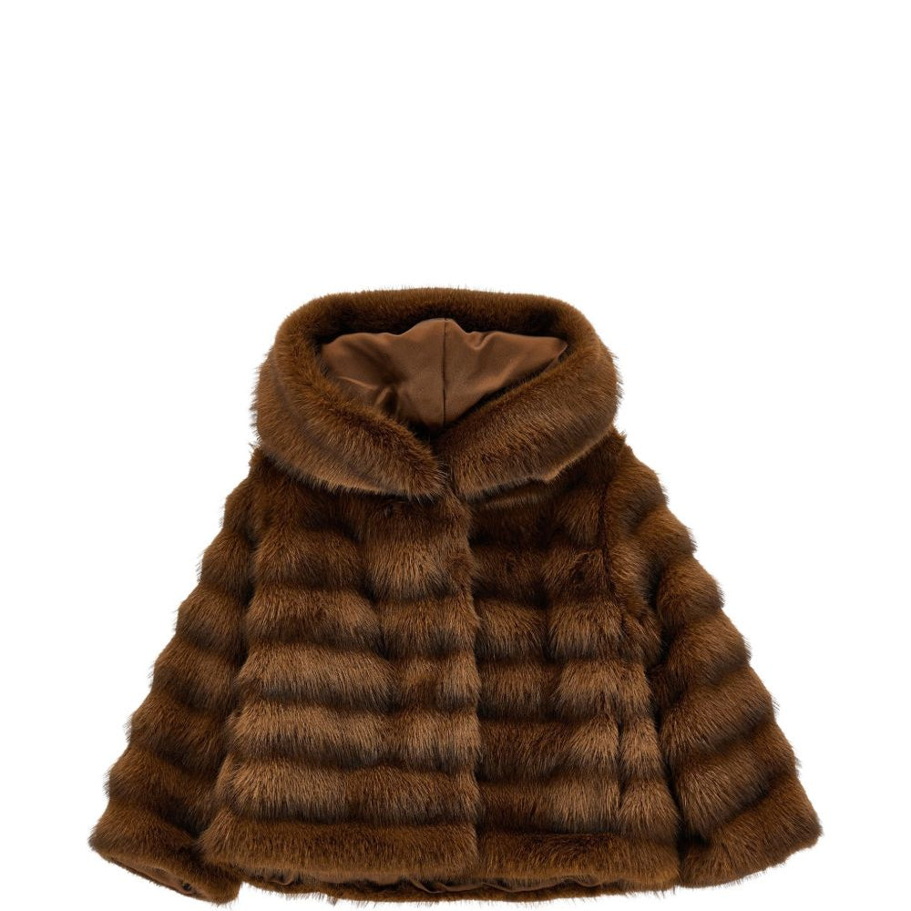 Giacca per bambina Monnalisa Kids marrone in pelliccia sintetica con cappuccio 17H101 8033 0006 MONNALISA KIDS