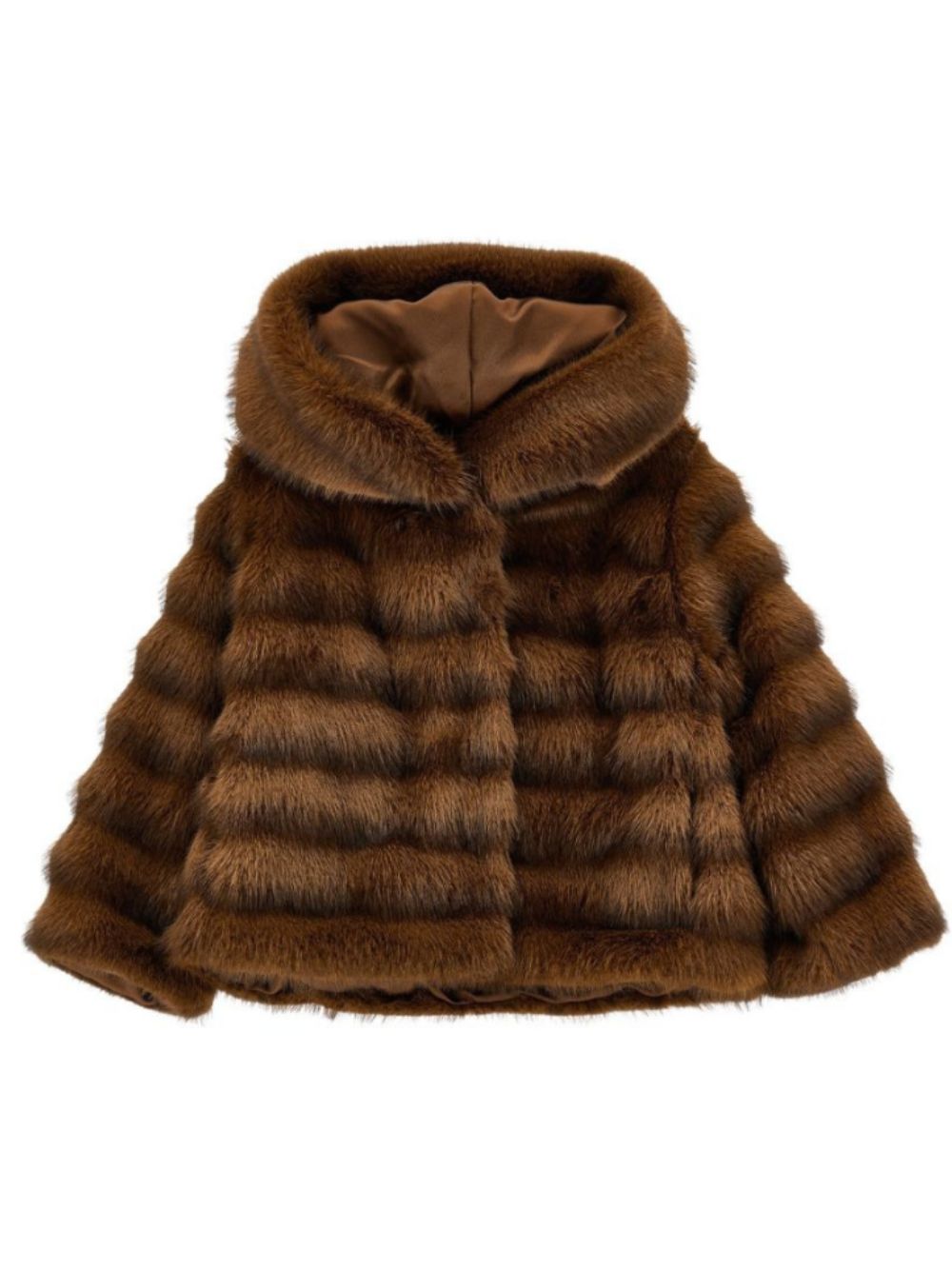 Giacca per bambina Monnalisa Kids marrone in pelliccia sintetica con cappuccio 17H101 8033 0006 MONNALISA KIDS