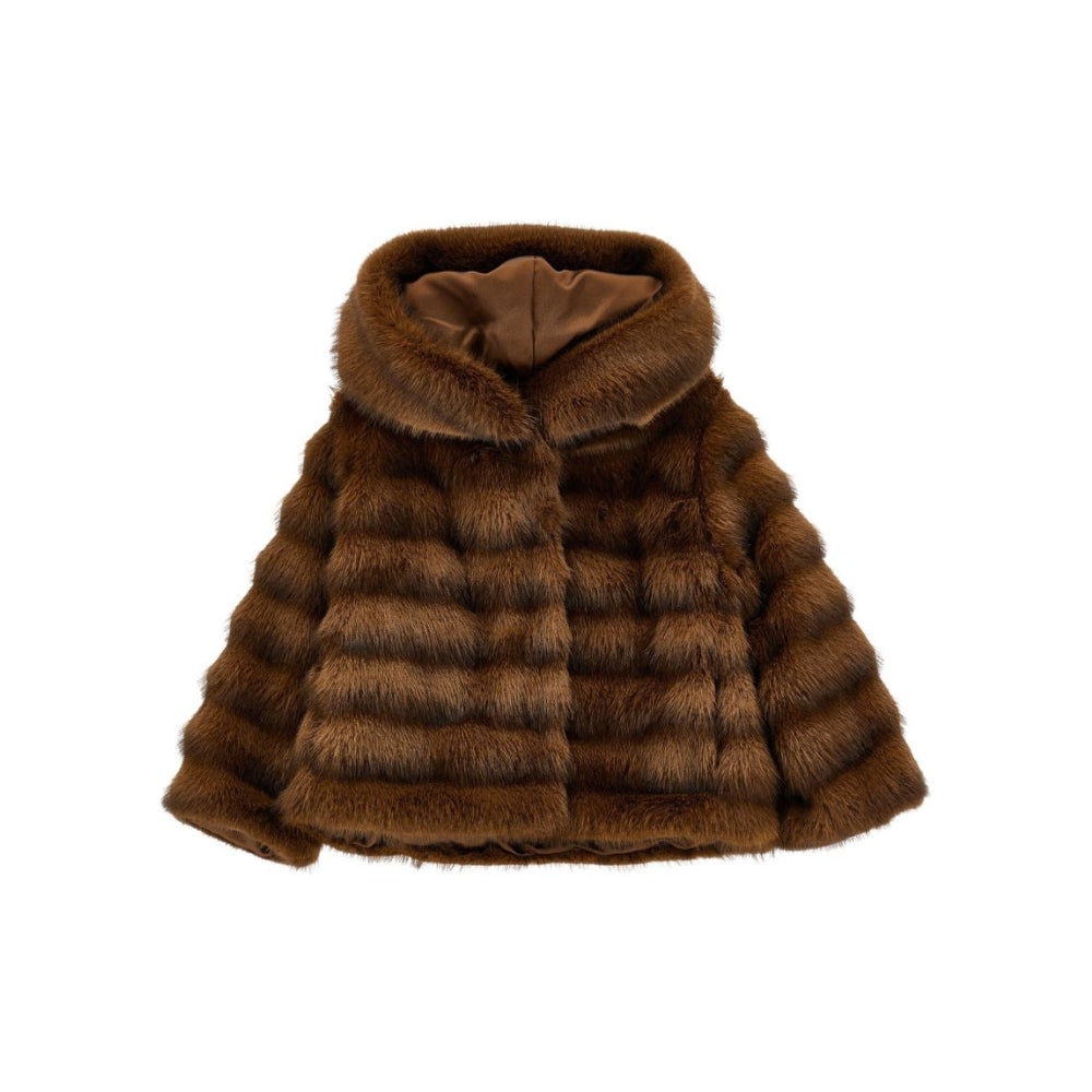 Giacca per bambina Monnalisa Kids marrone in pelliccia sintetica con cappuccio 17H101 8033 0006 MONNALISA KIDS