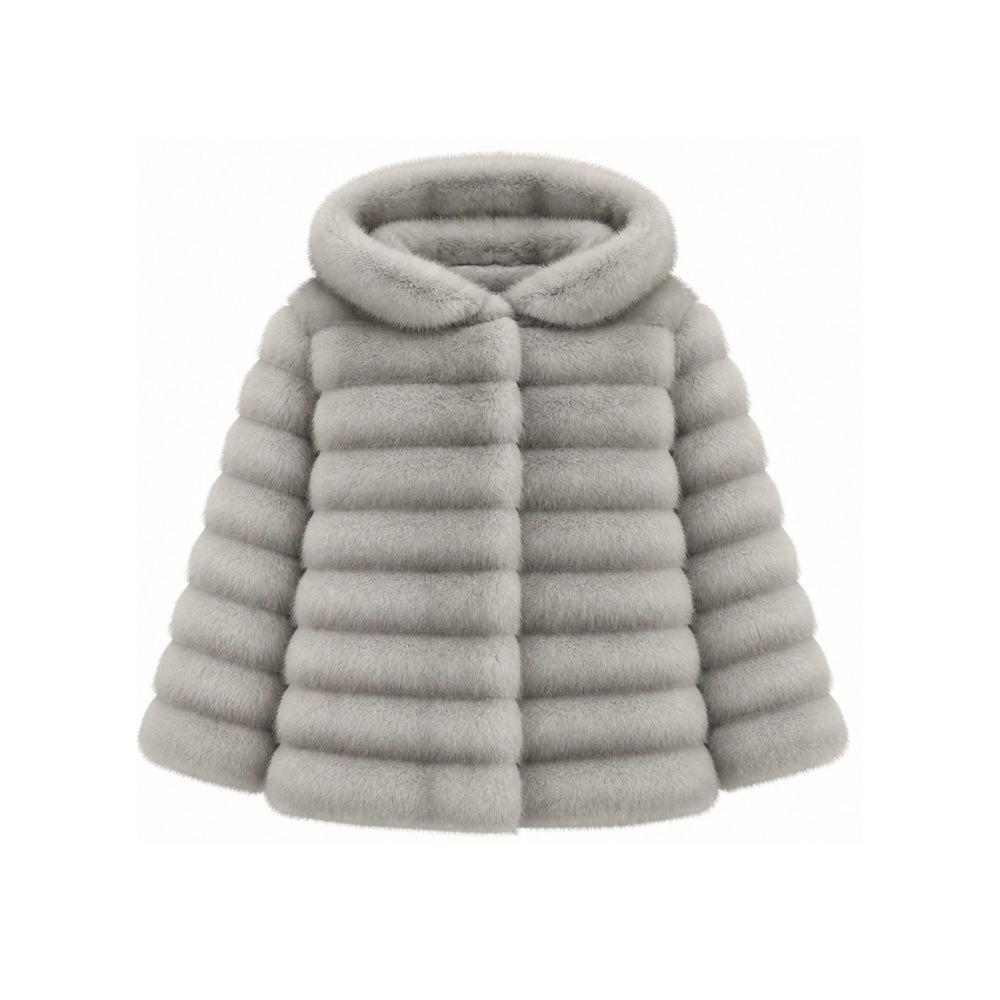 Giacca per bambina Monnalisa Kids grigio in pelliccia sintetica con cappuccio 17H101 8033 0032 MONNALISA KIDS