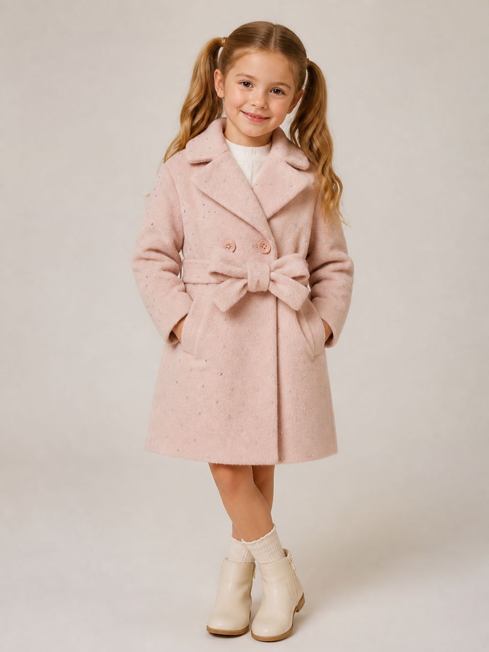 Cappotto per bambina Monnalisa Kids rosa con decorazione con strass 17H111 8036 094F MONNALISA KIDS