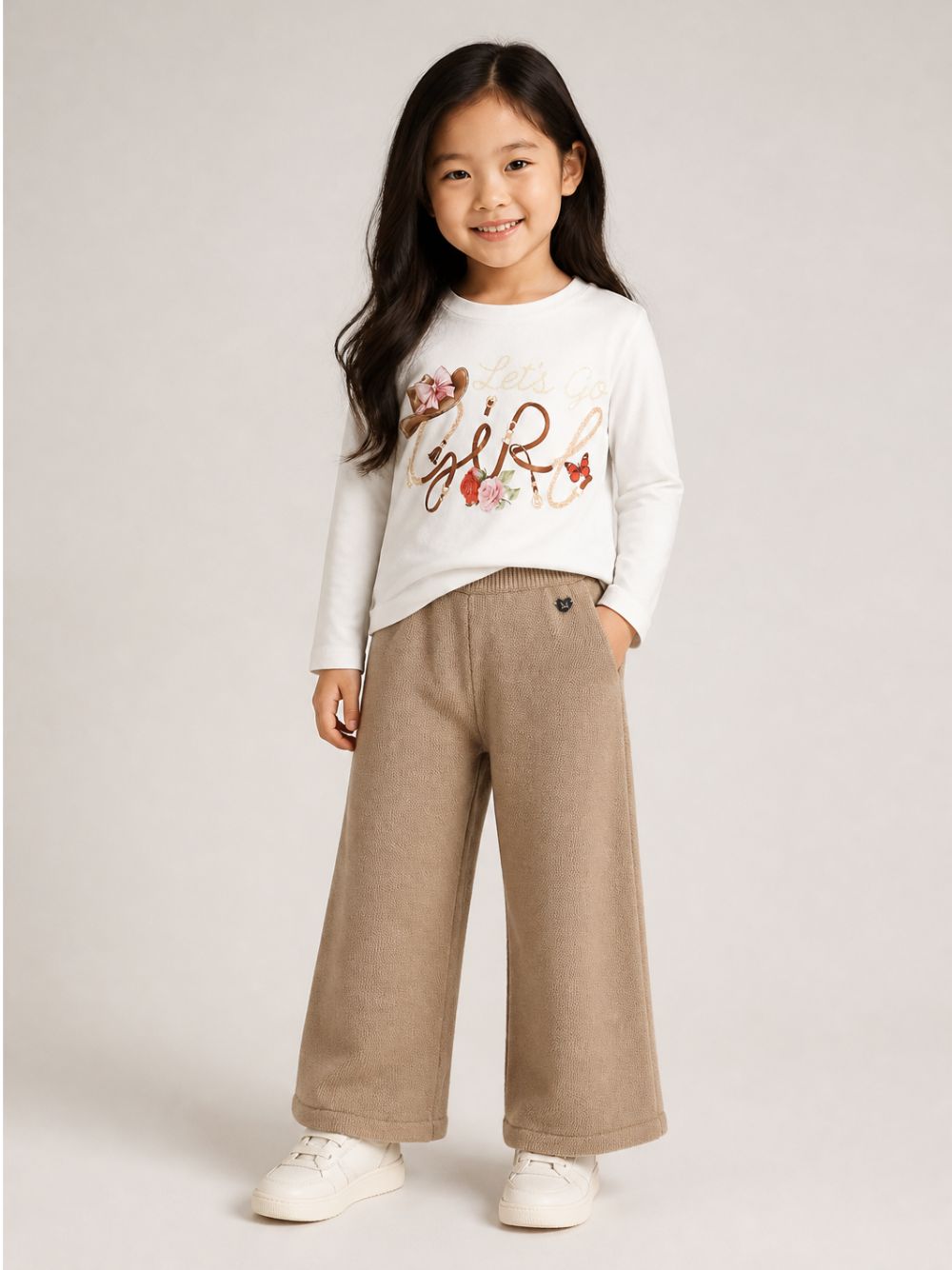 Pantaloni per bambina Monnalisa Kids beige con design lavorato a maglia 17H409 8060 0003 MONNALISA KIDS