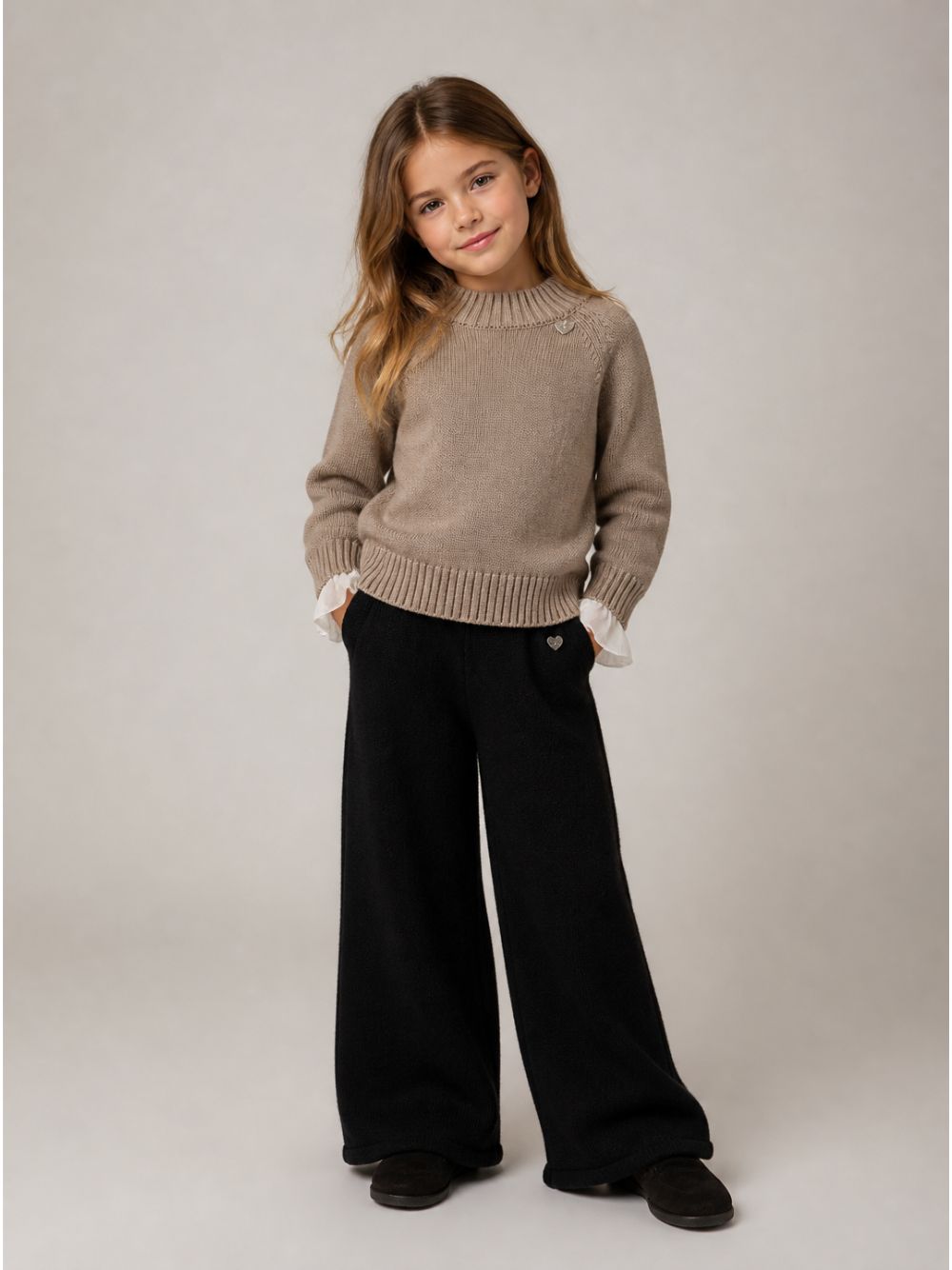 Pantaloni per bambina Monnalisa Kids neri con design lavorato a maglia 17H409 8060 0050 MONNALISA KIDS
