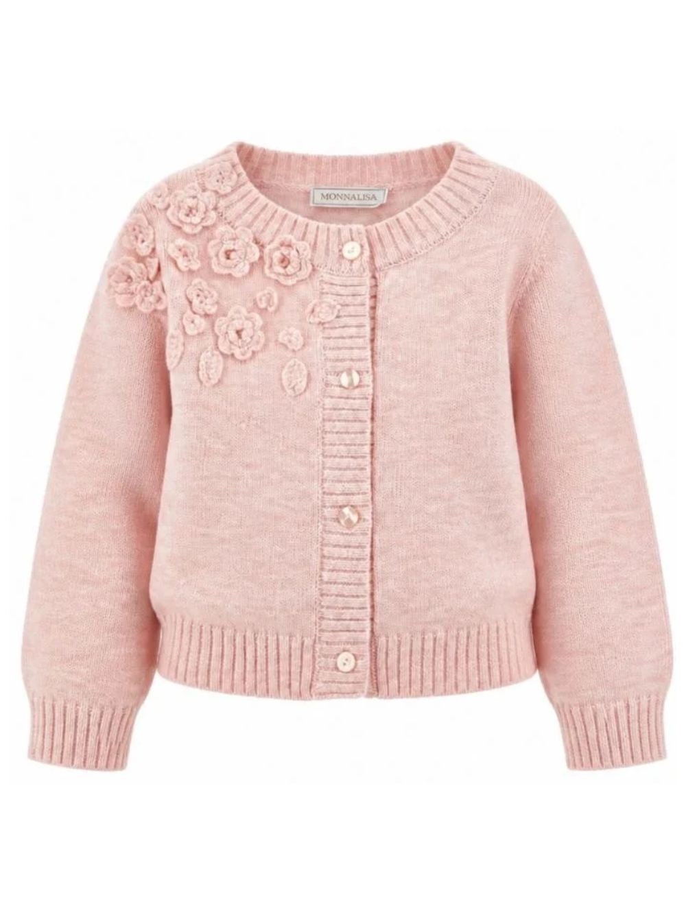 Cardigan per bambina Monnalisa Kids rosacon fiori ricamati all'uncinetto 17H802 8062 0091 MONNALISA KIDS