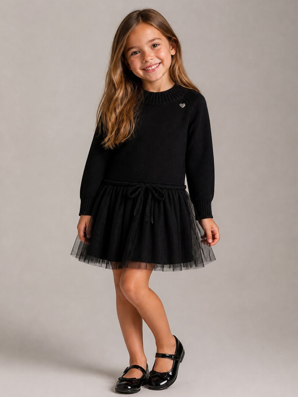Abito per bambina Monnalisa Kids nero con inserti in tulle 17H900 8060 0050 MONNALISA KIDS