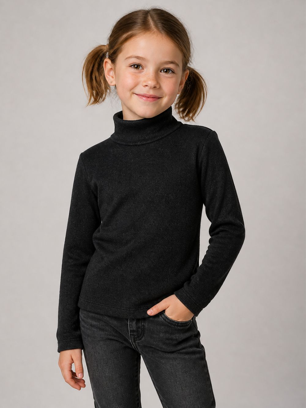 Maglione per bambina Monnalisa Kids nero con motivo a coste 17HLUC 8212 0050 MONNALISA KIDS