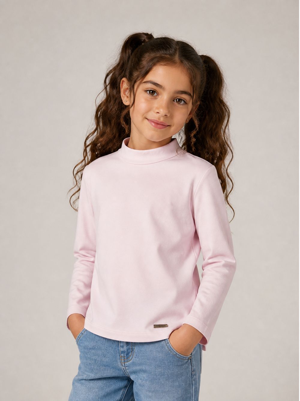 T-shirt per bambina Monnalisa Kids rosa con dettaglio collo alto 17HLUP 8201 0091 MONNALISA KIDS
