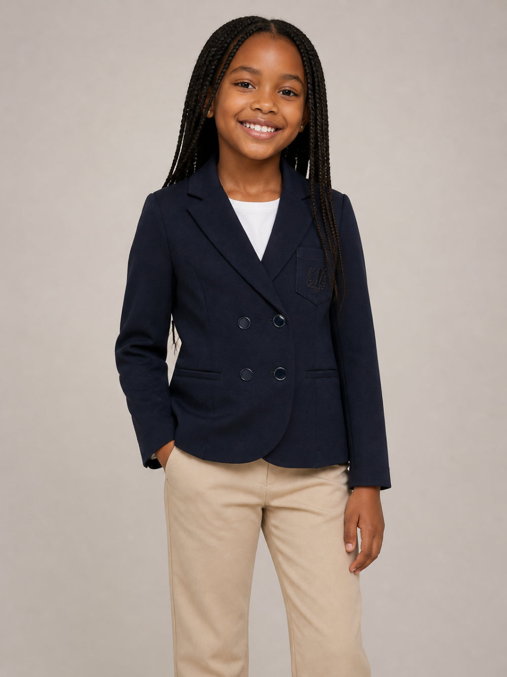 Giacca per bambina Monnalisa Kids blu con logo ricamato sul petto 18HGIA 8225 056S MONNALISA KIDS