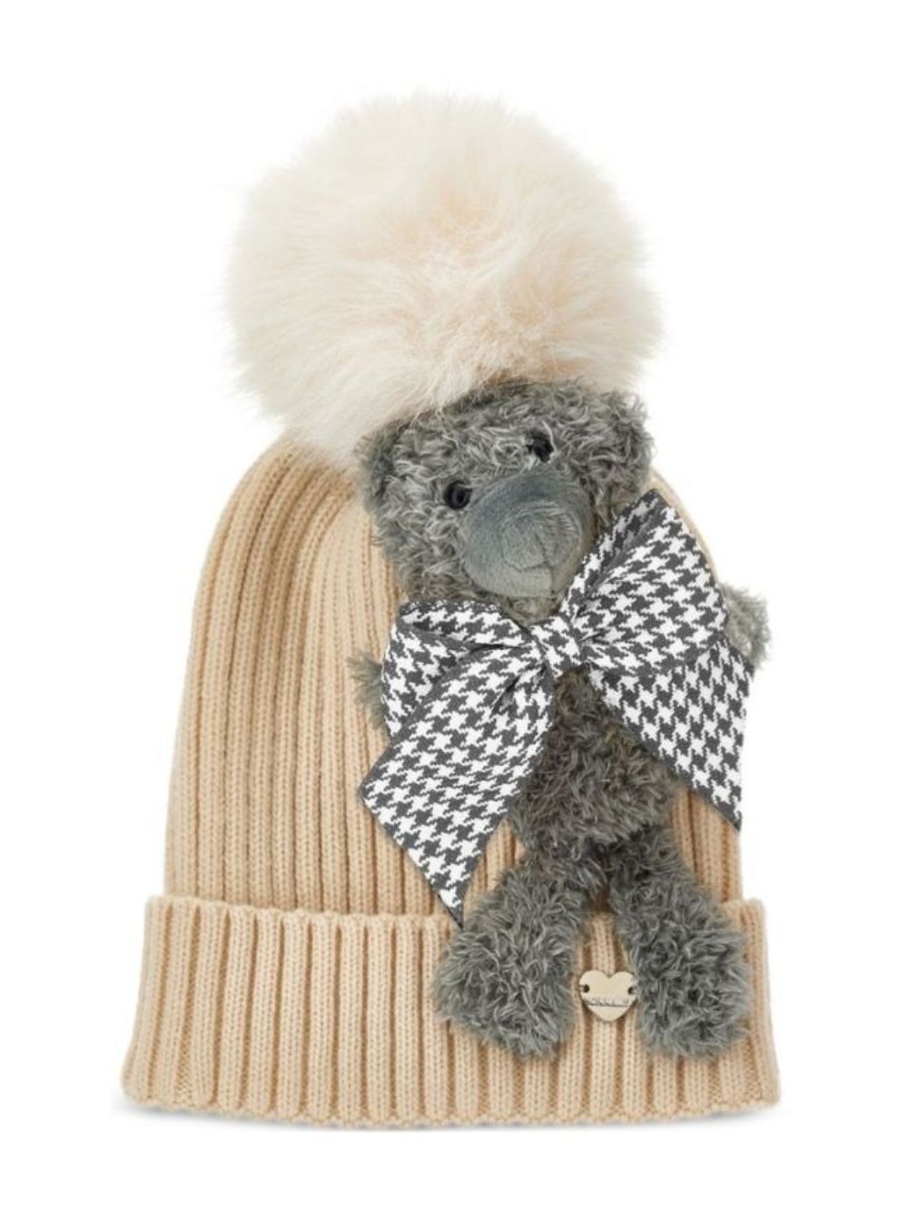Cappello per bambina Monnalisa Kids beige con orsetto applicato 19H009 8064 029F MONNALISA KIDS