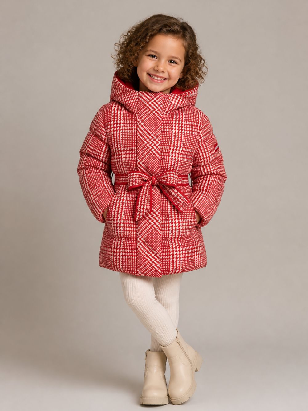 Giubbino per bambina Monnalisa Kids rosso con motivo pied-de-poule 19H104 8024 0143 MONNALISA KIDS