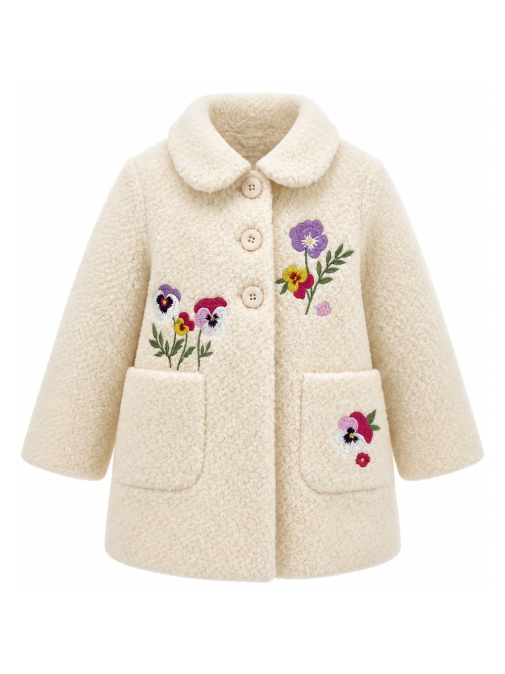 Cappotto per bambina Monnalisa Kids bianco con ricami floreali 19H105 8038 029F MONNALISA KIDS