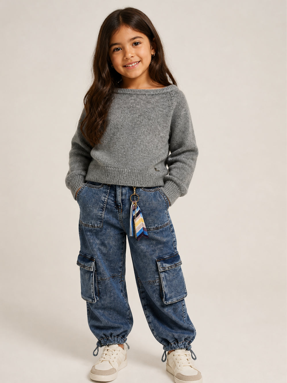 Cargo per bambina Monnalisa Kids denim con foulard rimovibile 19H410 8044 0055 MONNALISA KIDS