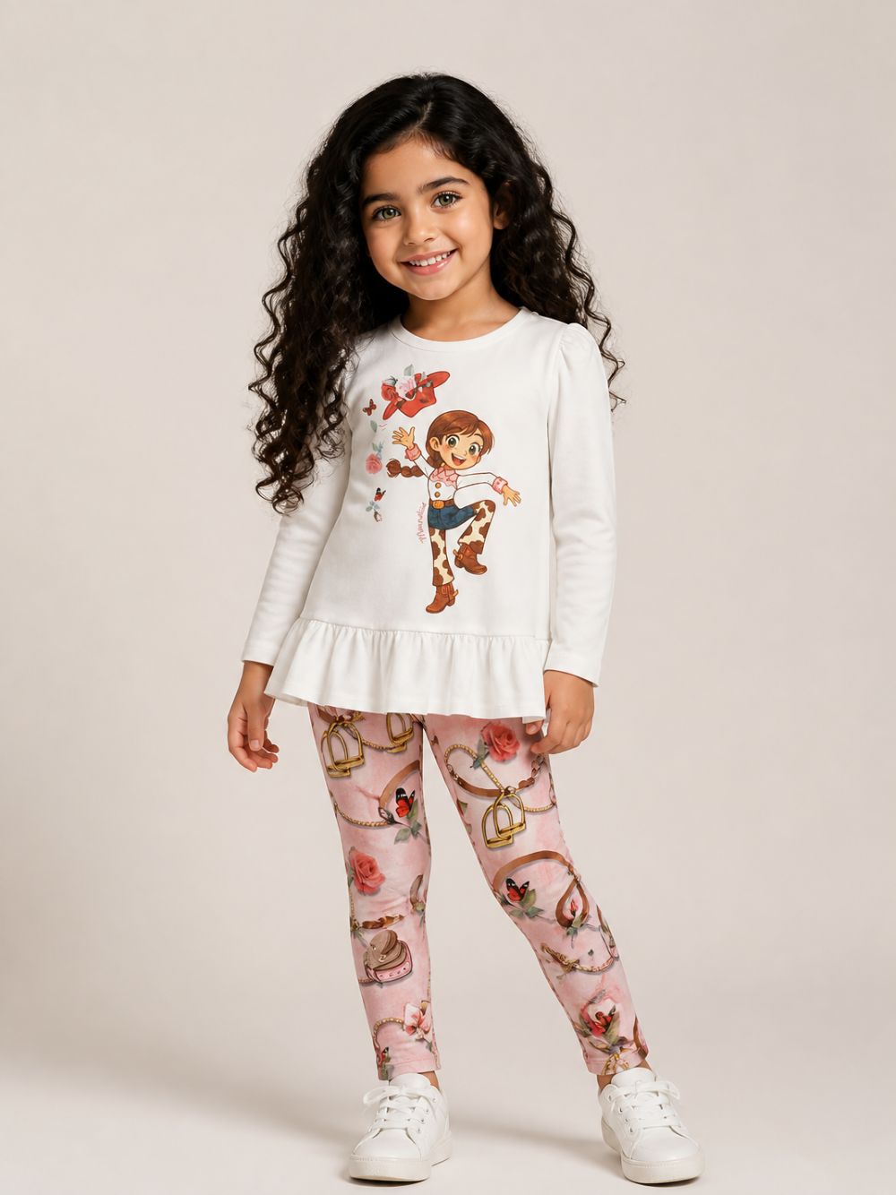 Set t-shirt e pantaloni per bambina Monnalisa Kids multicolore con stampa cowgirl 19H501 8002 0194 MONNALISA KIDS
