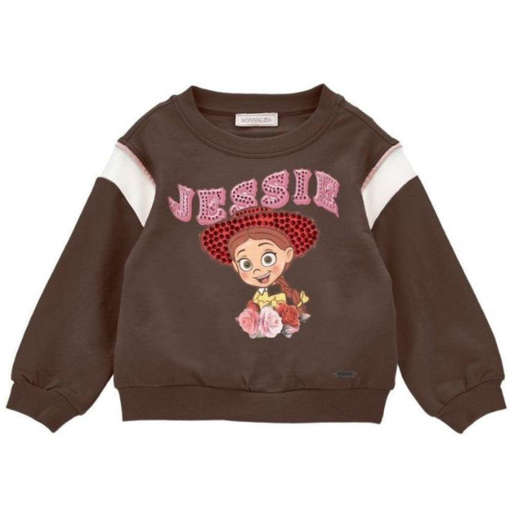 Felpa per bambina Monnalisa Kids x Pixar marrone con stampa e cristalli 19H600NP 8006 0006 MONNALISA KIDS