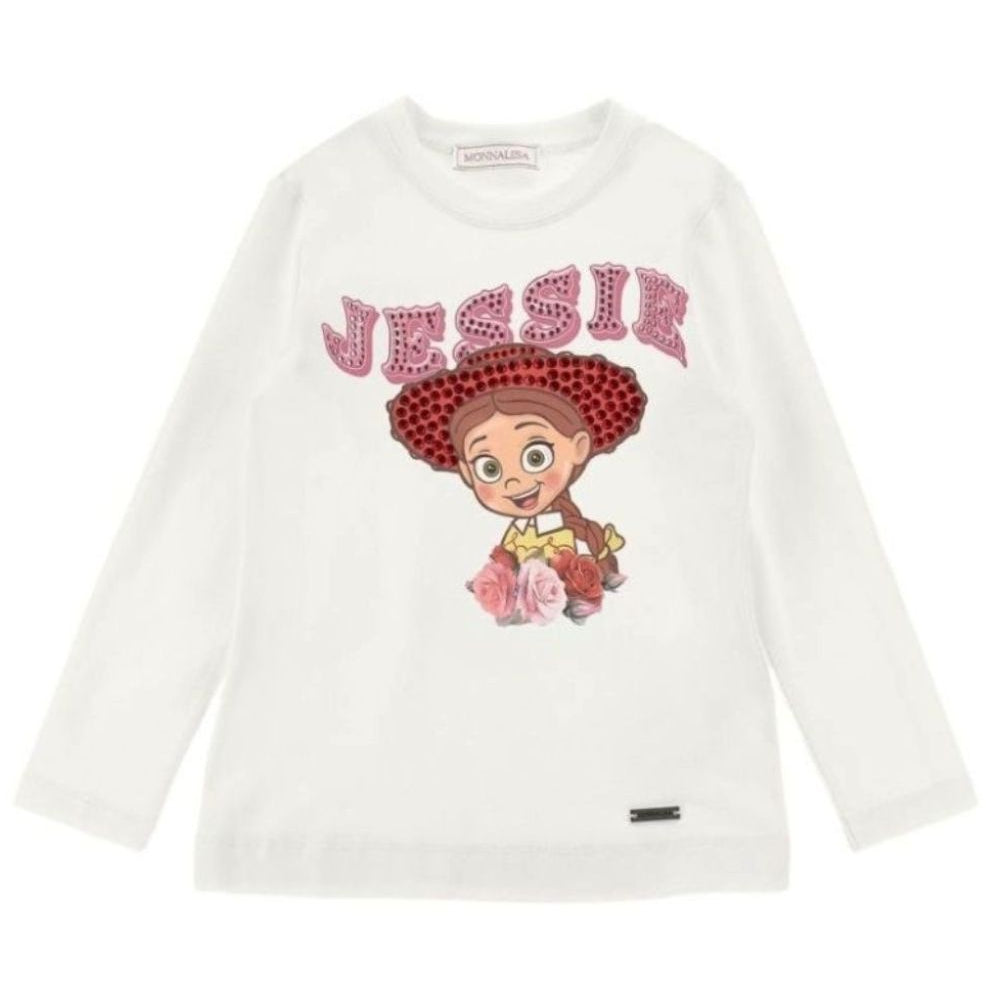 T-shirt per bambina Monnalisa Kids bianca con stampa grafica Jessie 19H602 8004 0001 MONNALISA KIDS