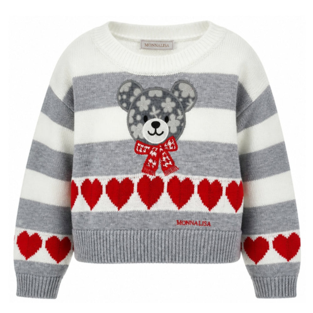 Maglione per bambina Monnalisa Kids multicolore con applicazione orsetto sul davanti 19H606 8062 0132 MONNALISA KIDS