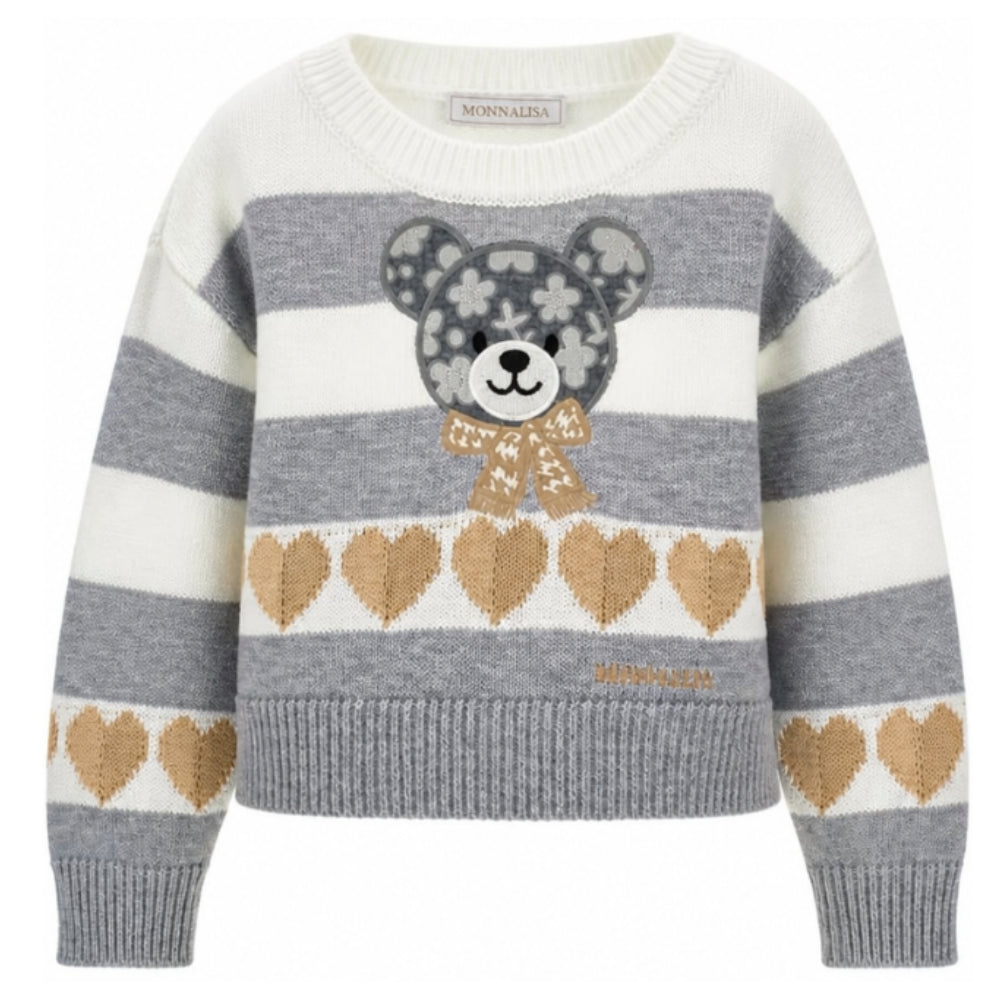 Maglione per bambina Monnalisa Kids multicolore con applicazione orsetto sul davanti 19H606 8062 3203 MONNALISA KIDS