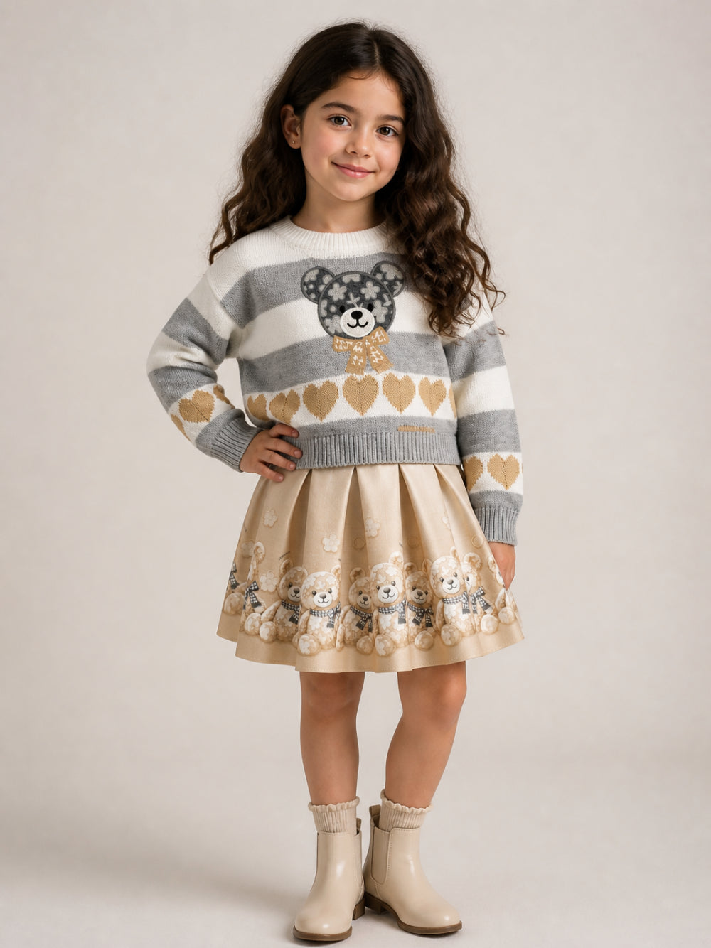 Maglione per bambina Monnalisa Kids multicolore con applicazione orsetto sul davanti 19H606 8062 3203 MONNALISA KIDS