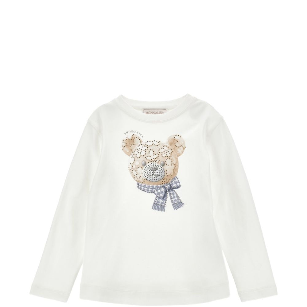 T-shirt per bambina Monnalisa Kids bianca con strass 19H607 8015 0103 MONNALISA KIDS