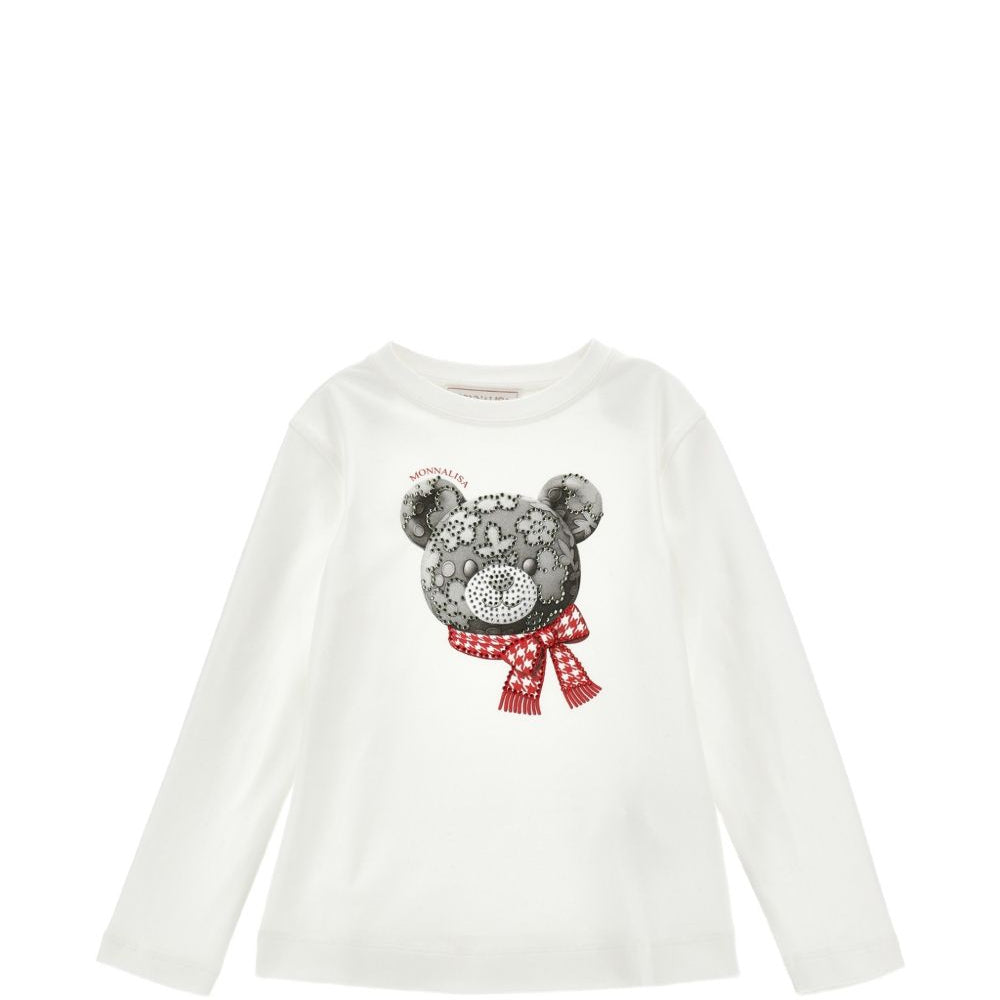 T-shirt per bambina Monnalisa Kids bianca con strass 19H607 8015 0132 MONNALISA KIDS