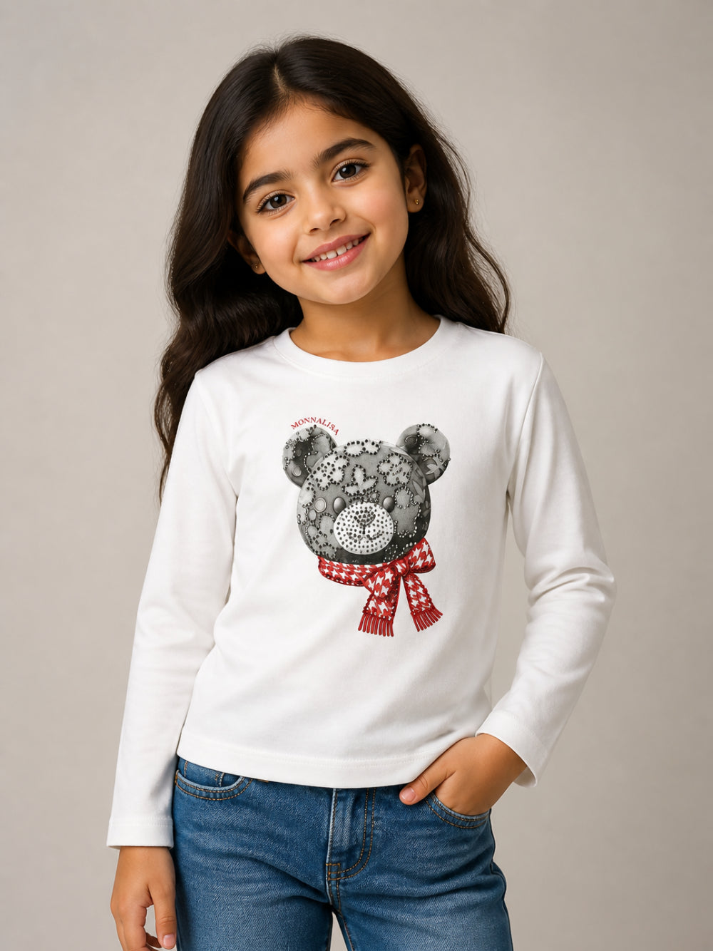 T-shirt per bambina Monnalisa Kids bianca con strass 19H607 8015 0132 MONNALISA KIDS