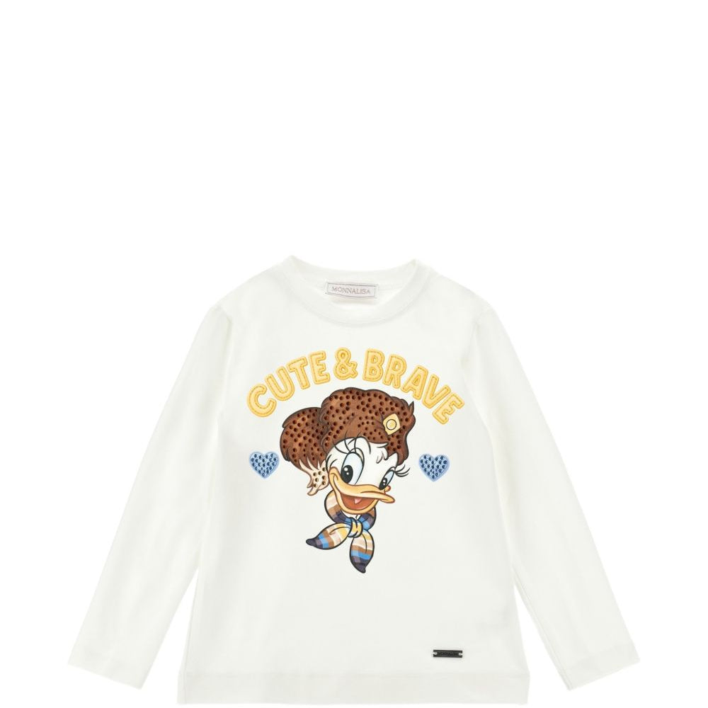 T-shirt Daisy Duck per bambina Monnalisa Kids bianca con decorazione 19H620 8004 0156 MONNALISA KIDS