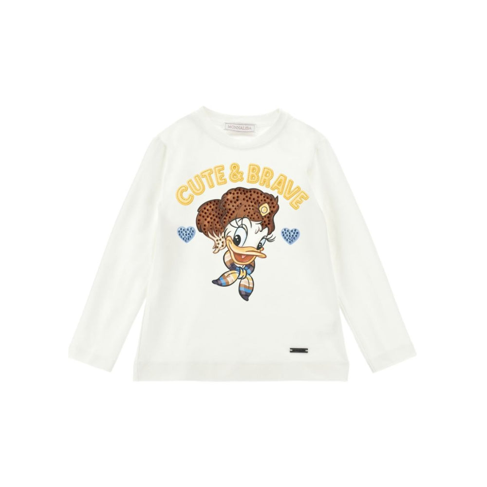 T-shirt Daisy Duck per bambina Monnalisa Kids bianca con decorazione 19H620 8004 0156 MONNALISA KIDS