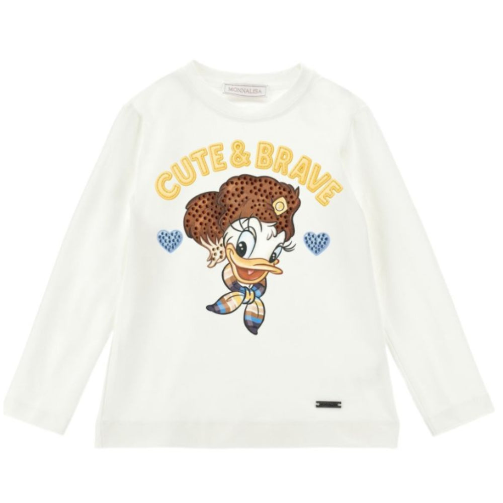 T-shirt Daisy Duck per bambina Monnalisa Kids bianca con decorazione 19H620 8004 0156 MONNALISA KIDS