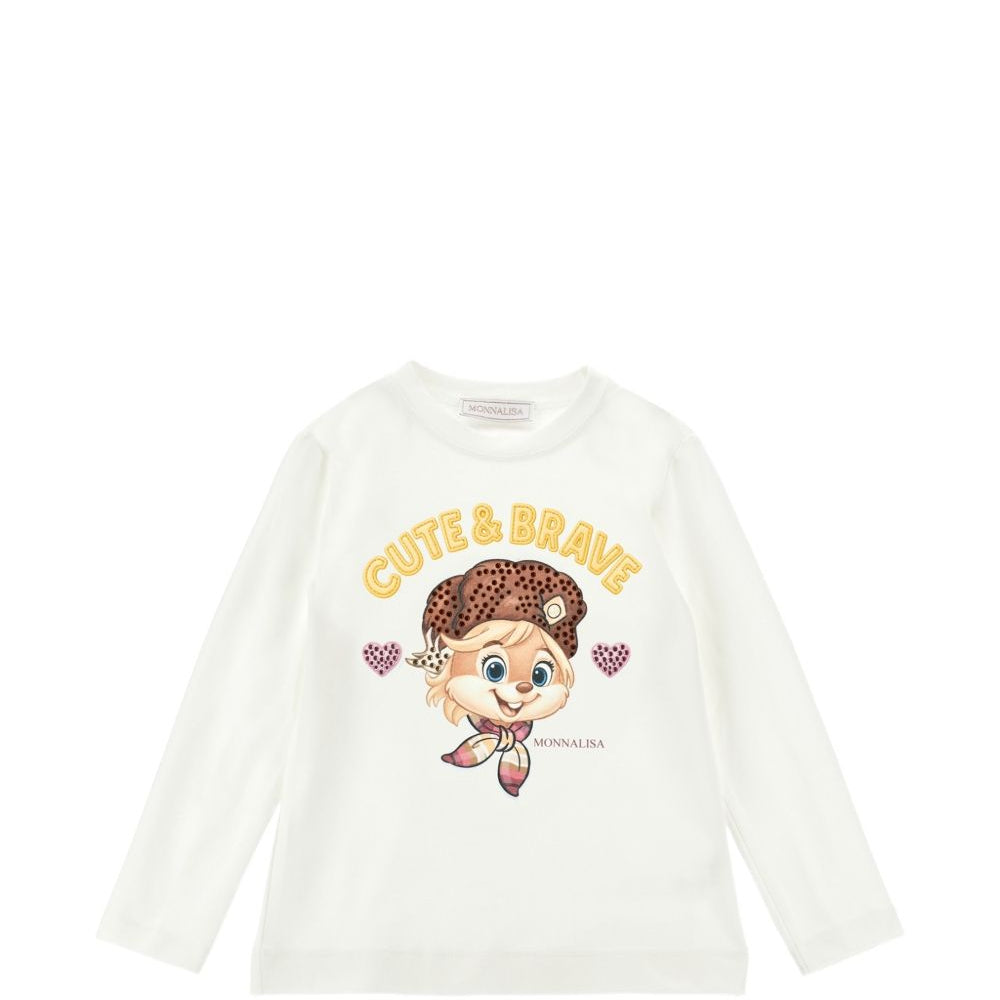 T-shirt per bambina Monnalisa Kids bianca con strass 19H620 8004 0198 MONNALISA KIDS