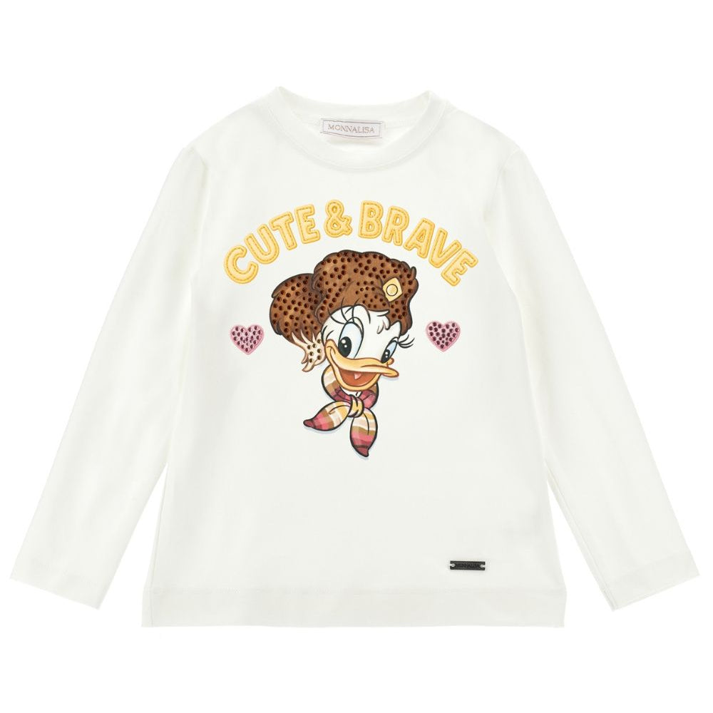 T-shirt per bambina Monnalisa Kids bianca con strass 19H620 8004 0198 MONNALISA KIDS