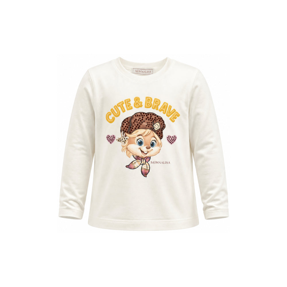 T-shirt per bambina Monnalisa Kids bianca con strass 19H620 8004 0198 MONNALISA KIDS