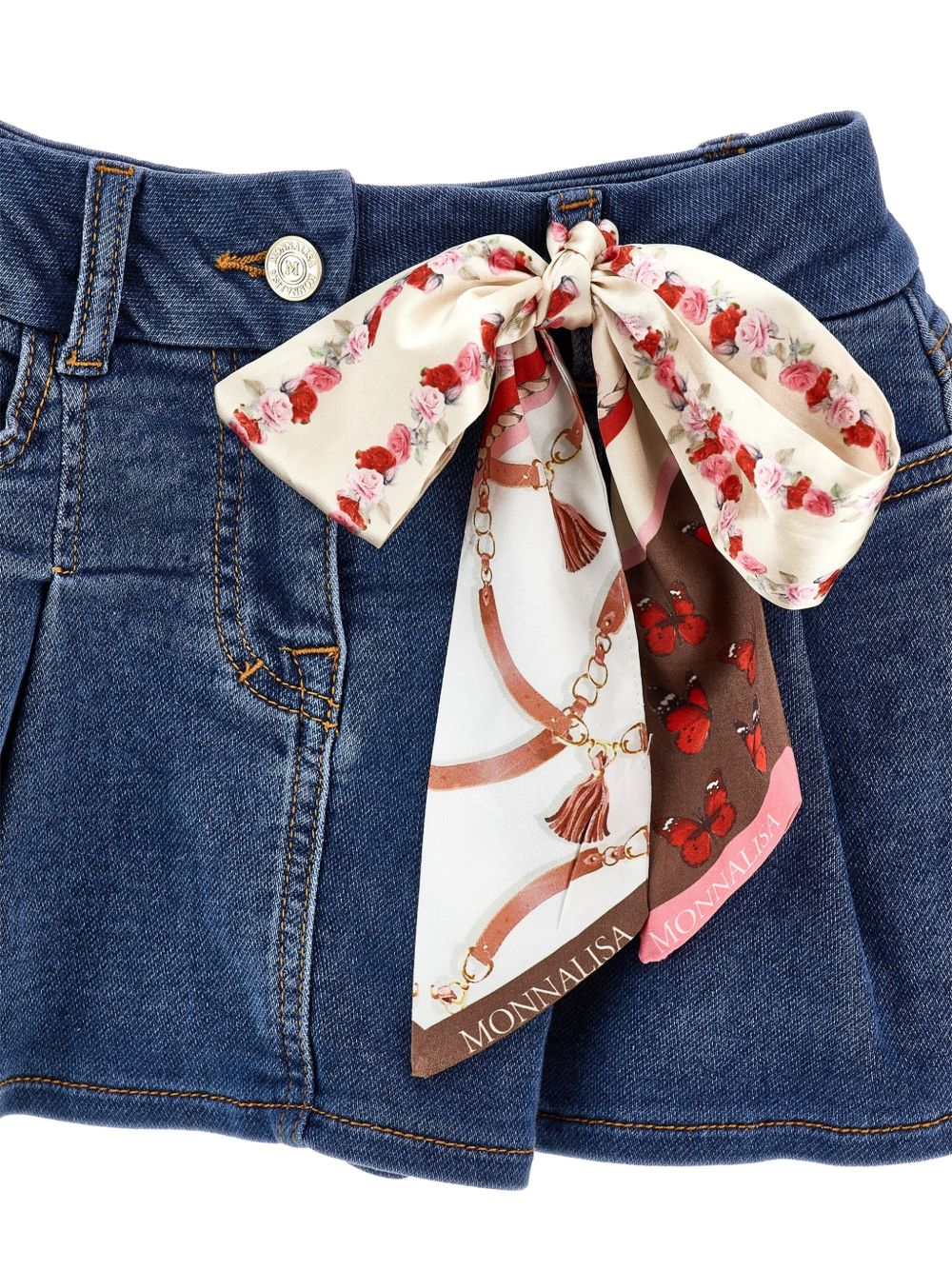 Gonna plissettata per bambina Monnalisa Kids in denim con motivo a fiori 19H700 8042 0055 MONNALISA KIDS