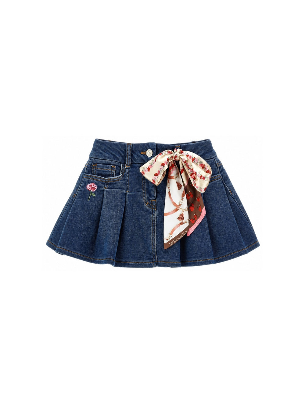 Gonna plissettata per bambina Monnalisa Kids in denim con motivo a fiori 19H700 8042 0055 MONNALISA KIDS