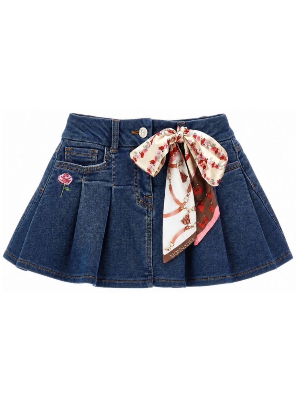 Gonna plissettata per bambina Monnalisa Kids in denim con motivo a fiori 19H700 8042 0055 MONNALISA KIDS
