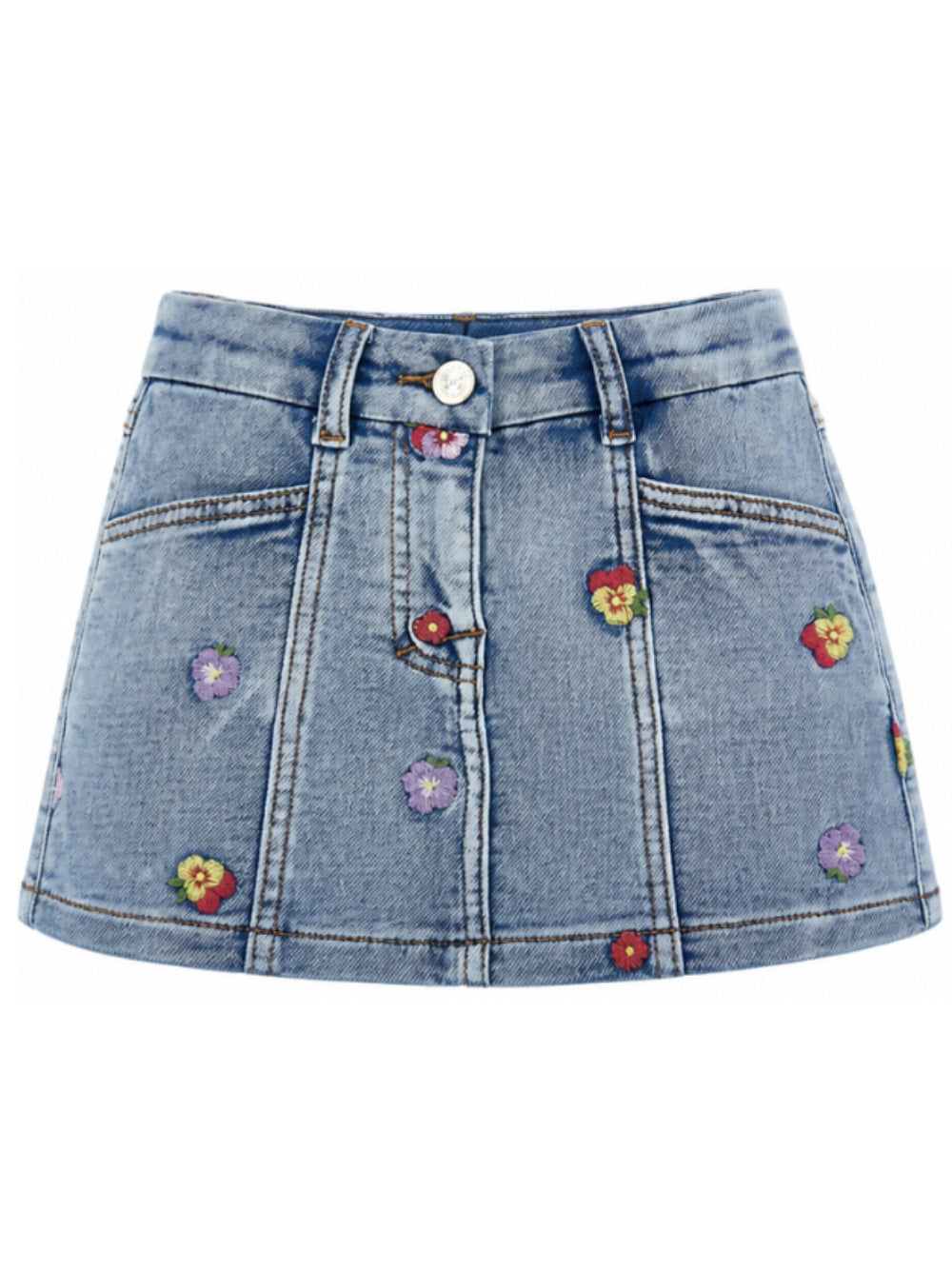 Gonna per bambina Monnalisa Kids in denim con ricamo floreale 19H702 8042 6284 MONNALISA KIDS